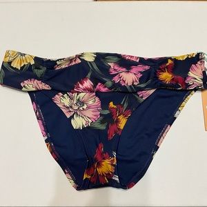 NWT Kona Sol Navy Floral Hipster Bikini Bottoms M